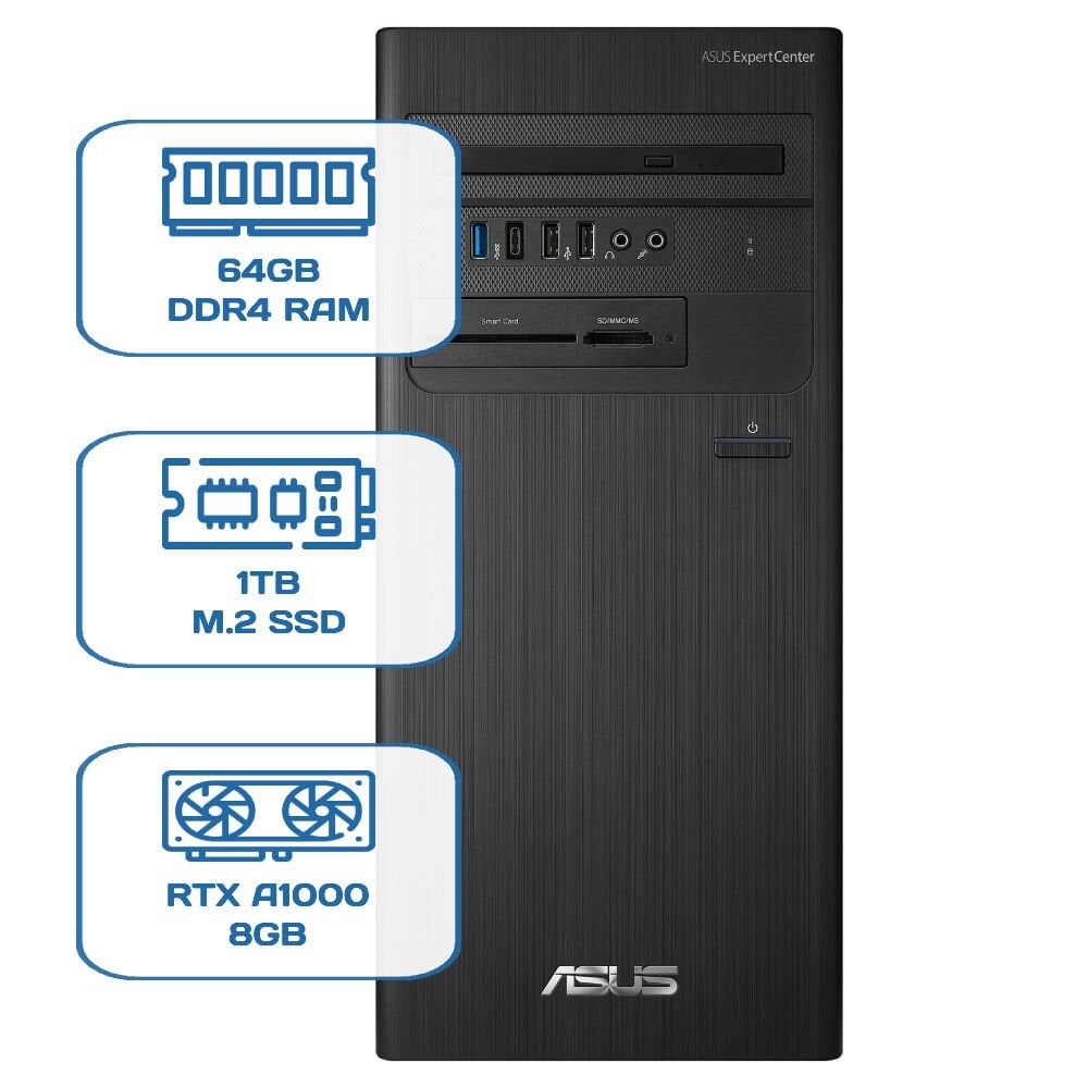 Asus ExpertCenter D5 Tower D500TD i5 12400 64GB DDR4 1TB M.2 SSD RTX A1000 8GB W11P Desktop