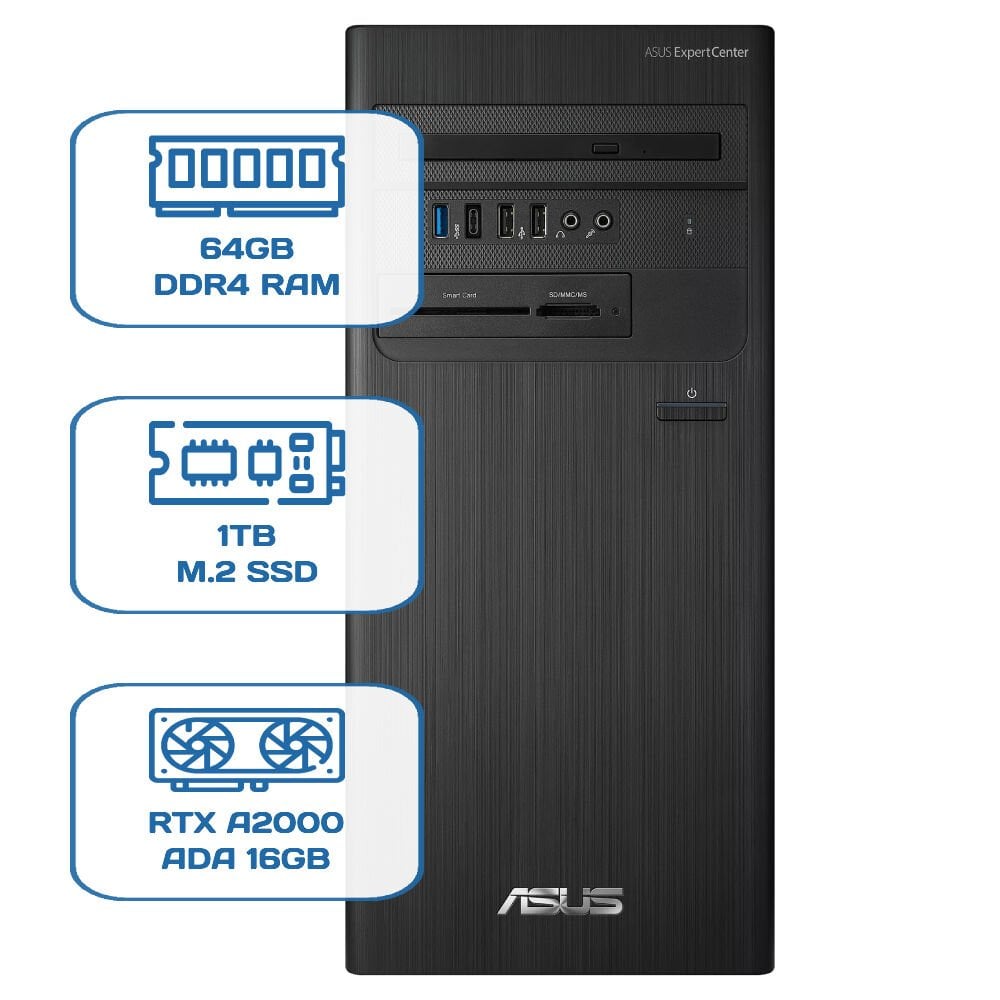 Asus ExpertCenter D5 Tower D500TD i5 12400 64GB DDR4 1TB M.2 SSD RTX A2000 ADA 16GB W11P Desktop