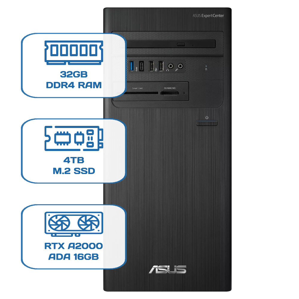 Asus ExpertCenter D5 Tower D500TD i5 12400 32GB DDR4 4TB M.2 SSD RTX A2000 ADA 16GB W11P Desktop