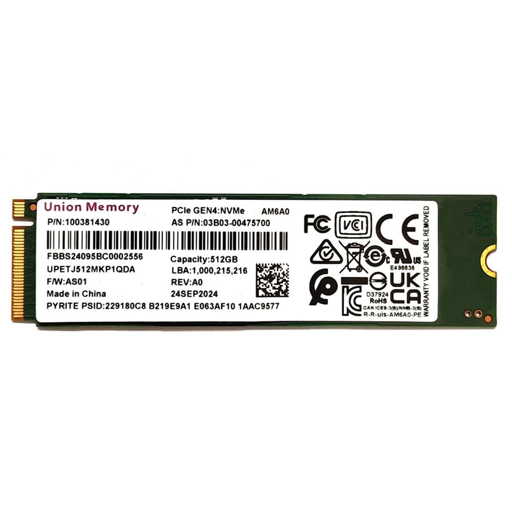 Union Memory AM6A0 512GB PCIE GEN4X4 3900-3100 MB/S 2280 M.2 NVME SSD OEM