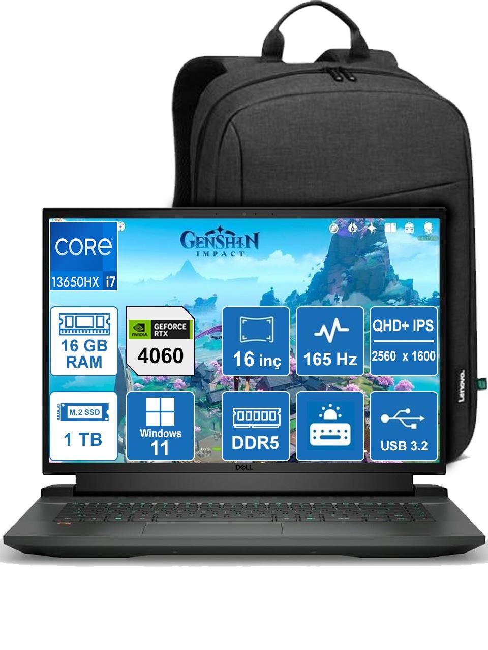DELL G16 7630 İ7-13700HX/16GB/1TB/RTX4060/W11H/16'' TAŞINABİLİR BİLGİSAYAR + Sırt Çantası Hediye