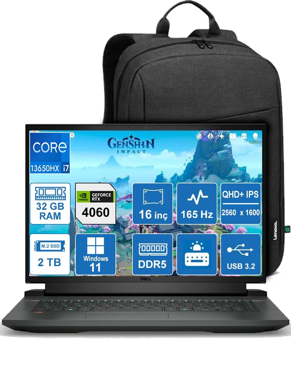 DELL G16 7630 İ7-13700HX/32GB/2TB/RTX4060/W11H/16'' TAŞINABİLİR BİLGİSAYAR + Sırt Çantası Hediye