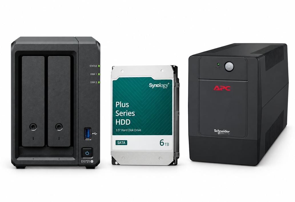 SYNOLOGY 2 yuvalı NAS Tower + 2 adet 6TB disk + APC EASY UPS 1600VA