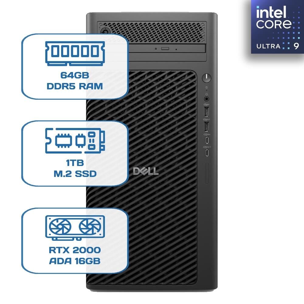 Dell Pro Max Tower T2 FCT2250_15 Ultra 9 285K 64GB DDR5 1TB m.2 SSD RTX 2000 ADA 16GB W11P İş İstasyonu