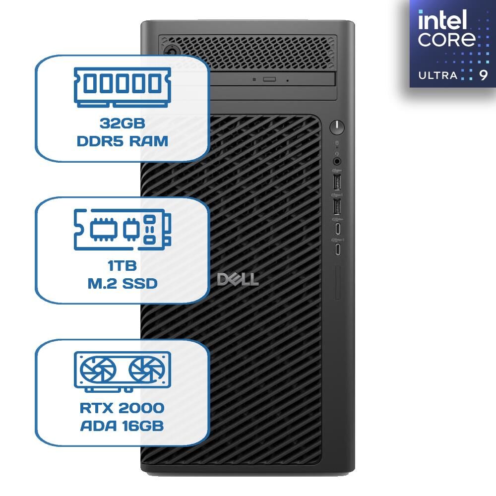Dell Pro Max Tower T2 FCT2250_15 Ultra 9 285K 32GB DDR5 1TB m.2 SSD RTX 2000 ADA 16GB W11P İş İstasyonu