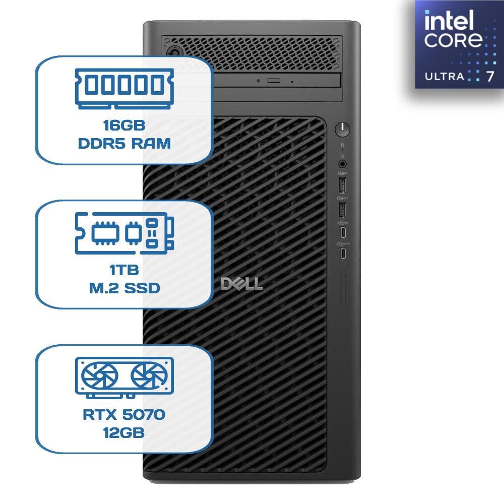Dell Pro Max Tower T2 FCT2250 Ultra 7 265 16GB DDR5 1TB m.2 SSD RTX 5070 12GB W11P İş İstasyonu