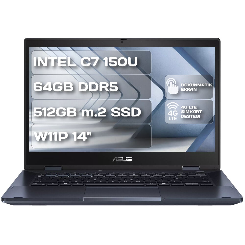 Asus ExpertBook B3 Flip B3402FVA C7 150U 64GB 512GB m.2 SSD W11P 4G Dokunmatik 14'' Taşınabilir Bilgisayar