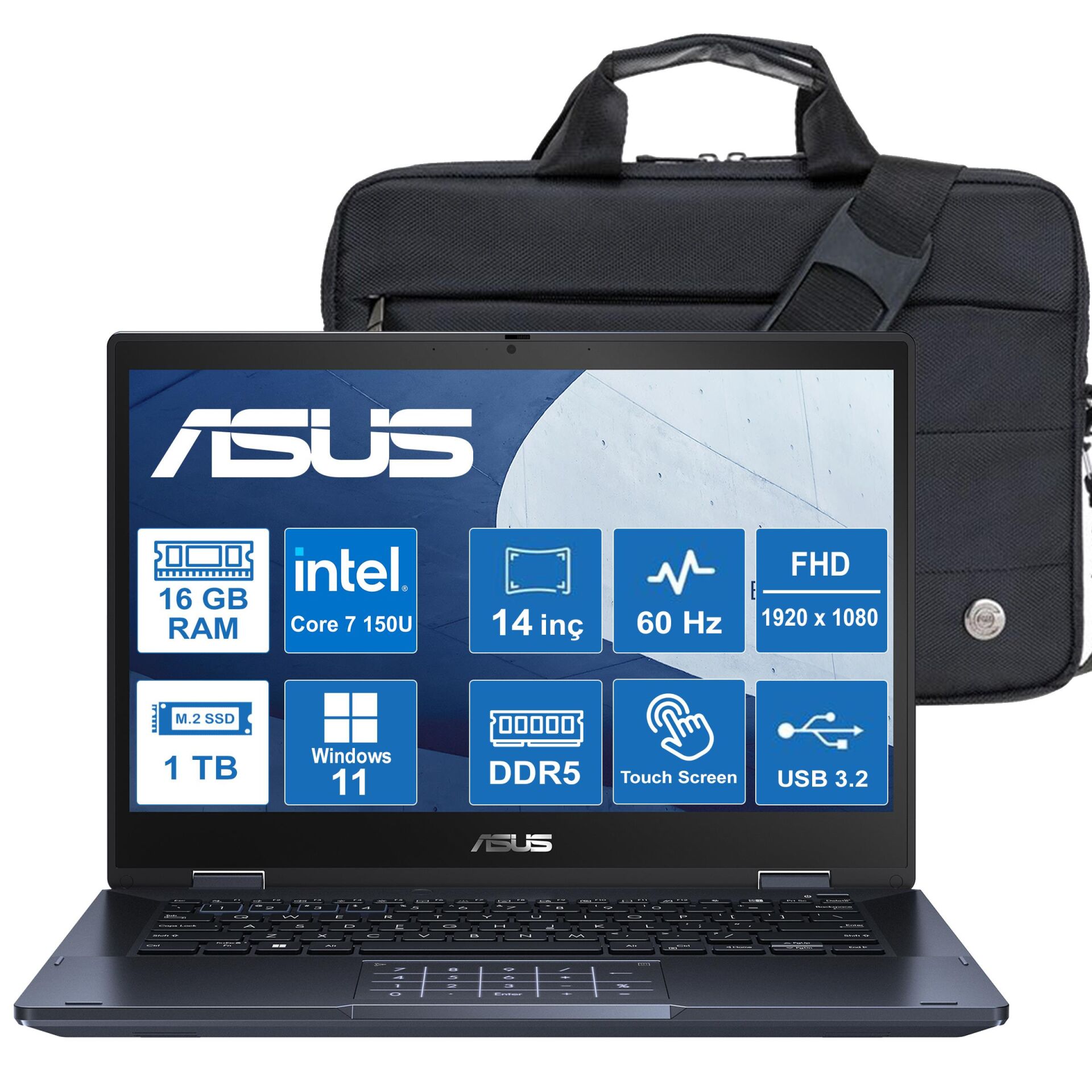 ASUS EXPERTBOOK B3402FVA-EC1132 CORE 7-150U/16GB/1TB/W11P/4G DOKUNMATİK/14'' TAŞINABİLİR BİLGİSAYAR