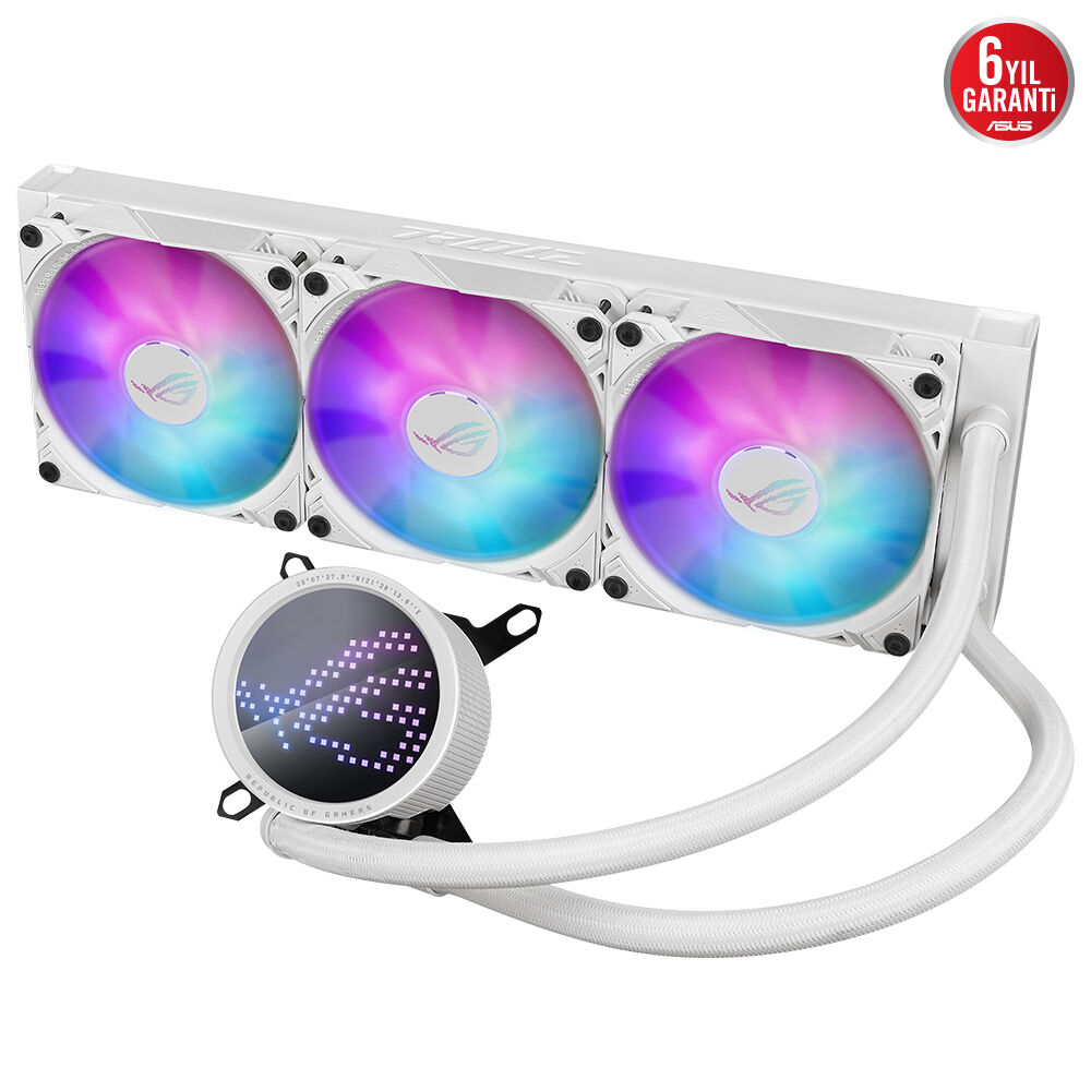 ASUS ROG RYUO III 360 ARGB ANIME MATRIX LED EKRAN AURA SYNC RGB 120MM*3 ADRESLENEBİLİR RGB FAN ROG ARGB CPU SOĞUTUCUSU BEYAZ 90RC00I2-M0UAY0