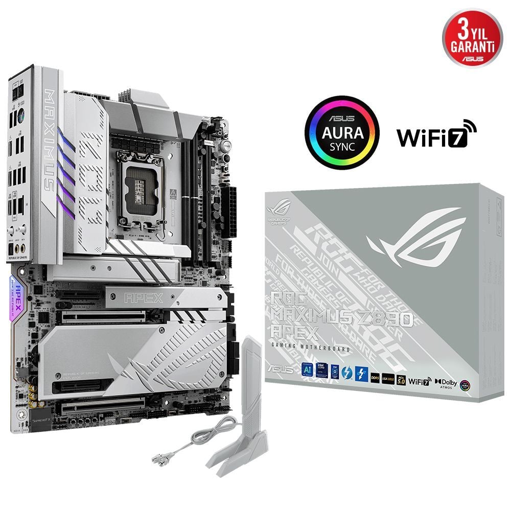 ASUS MB ROG MAXIMUS Z890 APEX INTEL Z890 LGA1851 DDR5 9000 HDMI 2XUSB4 6X M2 USB3.2 WI-FI 7 -BT AURA RGB 5GBIT LAN ATX ANAKART 90MB1IP0-M0EAY0
