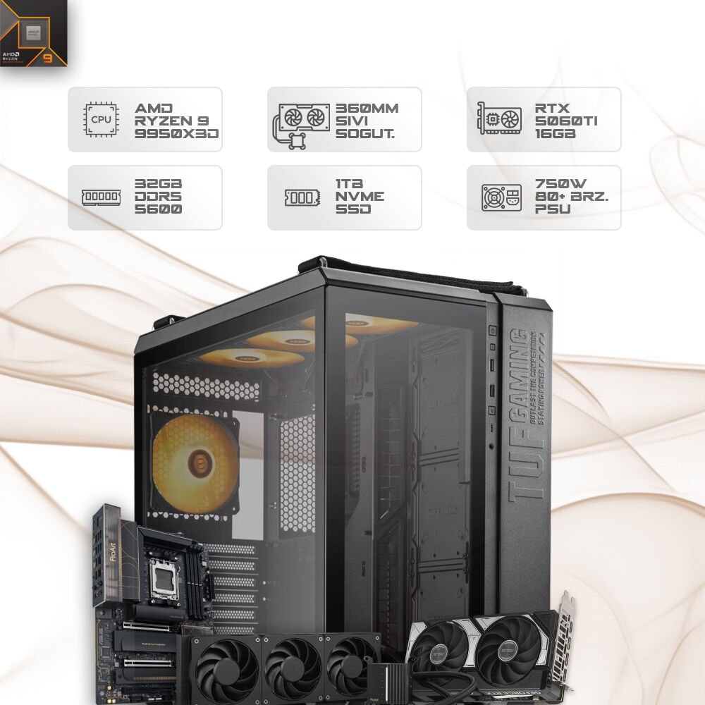 Tuf Gaming Ryzen 9 9950X3D 32GB DDR5 1TB m2 RTX 5060 ti 16GB W11P