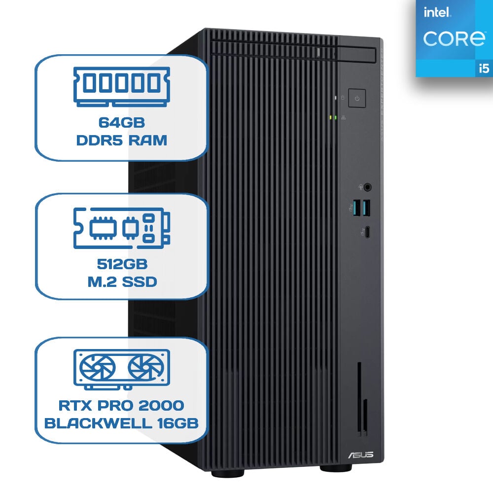 Asus ExpertCenter P500 P500MV-I513428512B0D i5 13420H 64 GB DDR5 512 GB M.2 SSD RTX PRO 2000 BLACKWELL 16GB W11P Desktop
