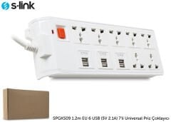 S-link Swapp SPGKS09 1.2m EU 6 USB (5V 2.1A) 7li Universal Priz Çoklayıcı