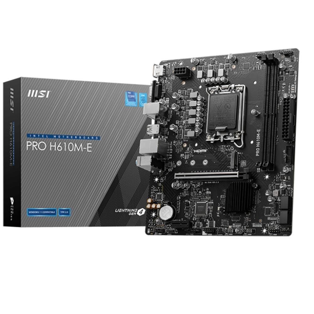 MSI MB PRO H610M-E SOKET 1700 DDR5 5600MHZ(OC) HDMI VGA M.2 USB3.2 1X 1G LAN MATX ANAKART