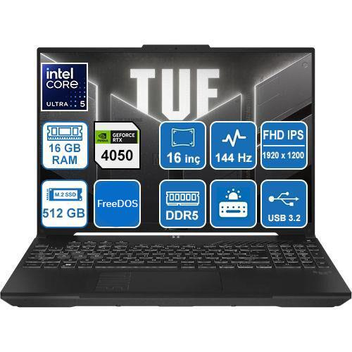 ASUS TUF GAMİNG FX607VU-RL017 CORE 5-210H/16GB/512GB/RTX4050/DOS/16'' GAMİNG TAŞINABİLİR BİLGİSAYAR