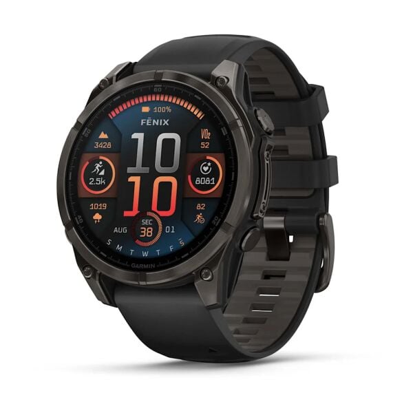 Garmin Fenix 8 – 47 mm, AMOLED Sapphire Karbon Gri DLC Titanyum Siyah/Gri Kayışlı