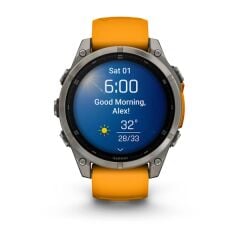 Garmin Fenix 8 – 47 mm AMOLED Sapphire Titanyum Turuncu/Grafit Silikon Kayışlı