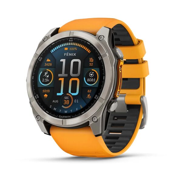 Garmin Fenix 8 – 51 mm AMOLED Sapphire Titanyum Turuncu/Grafit Kayışlı