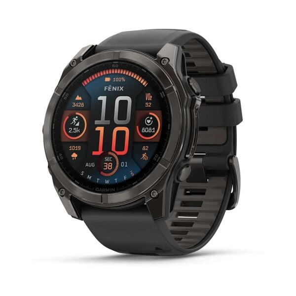 Garmin Fenix 8 – 51 mm AMOLED Sapphire Karbon Gri DLC, Siyah/Gri Silikon Kayışlı