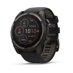 Garmin Fenix 8 – 51 mm Solar Sapphire Karbon Gri DLC Titanyum ve Siyah/Çakıl Grisi Silikon Kayış