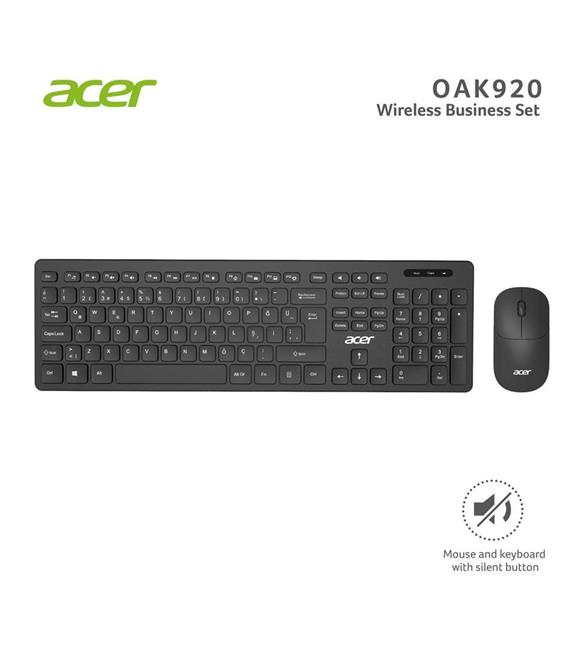 ACER OAK-920 SİYAH KABLOSUZ SESSİZ TUŞLU 2.4 GHZ KLAVYE MOUE SET ( MOUSE 1200DPI)