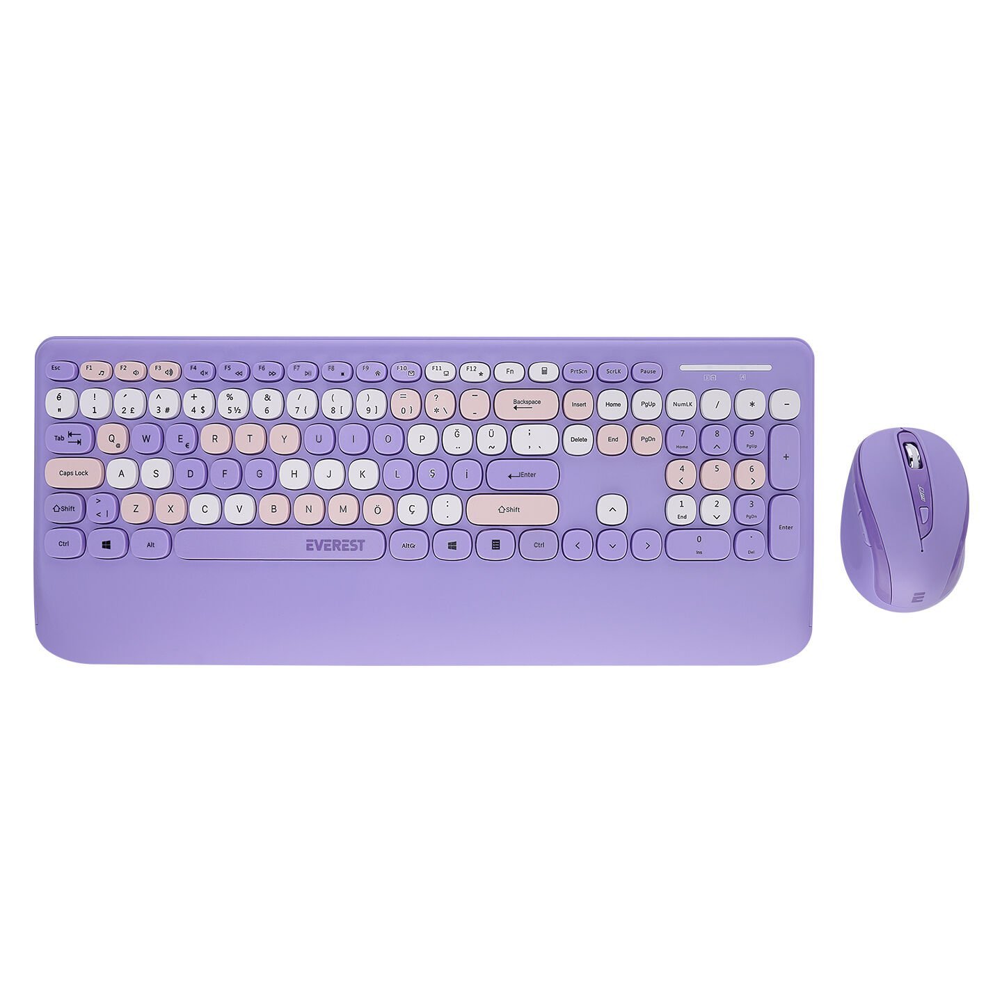 EVEREST KM-6281 CANDY RENKLİ TUŞLU MOR KABLOSUZ Q MULTİMEDİA KLAVYE + MOUSE SET