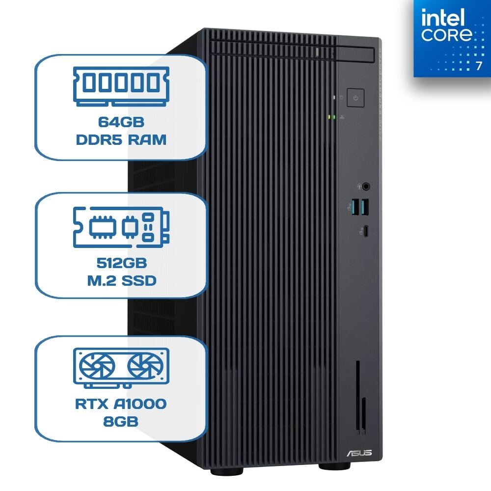 Asus ExpertCenter P500MV-C724016512B0D Core 7 240H 64 GB DDR5 512 GB M.2 SSD RTX A1000 8GB W11P Desktop