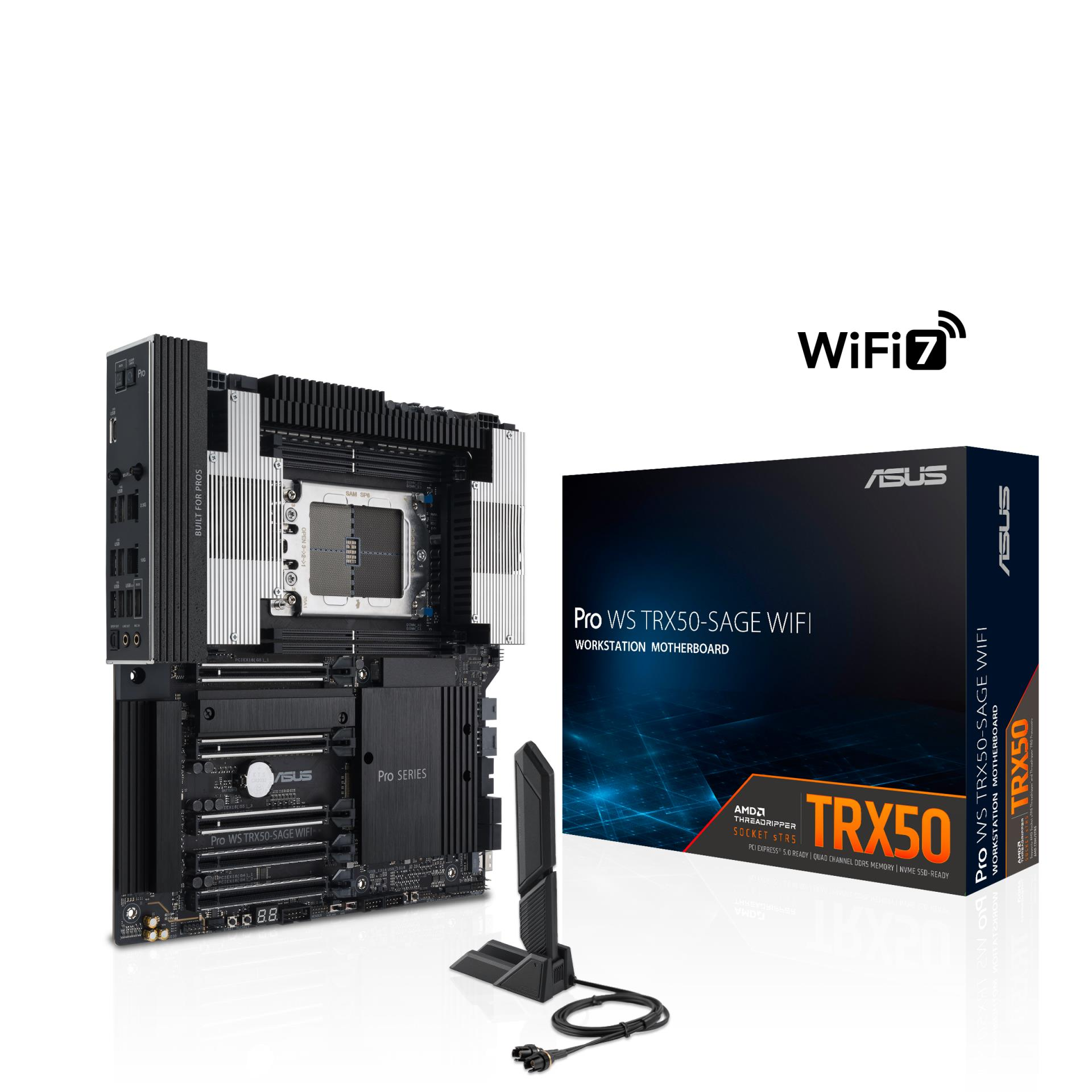 ASUS MB PRO WS TRX50-SAGE WIFI AMD STR5 DDR5 8000 3X M2 USB3.2 WİFİ 7 + BT 10GBİT + 2.5GBİT LAN CEB 1TB’A KADAR RAM DESTEĞİ, 1X SLİMSAS PORTU ANAKART 90MB1FZ0-M0EAY0