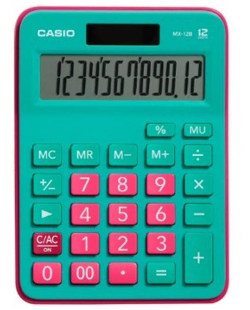 CASİO MX-12B-GNRD 12 HANE MASA ÜSTÜ HESAP MAKİNESİ YEŞİL-PEMBE