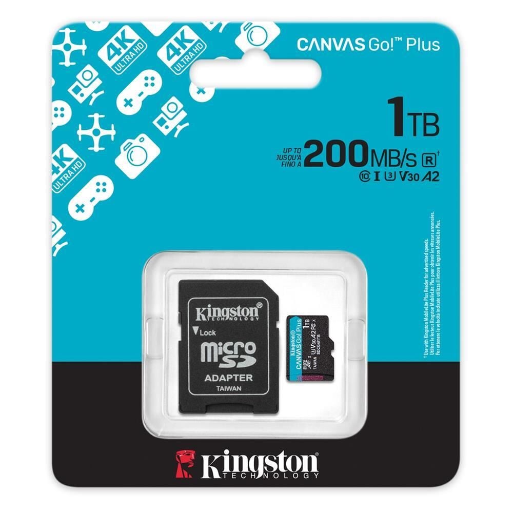 KİNGSTON SDCG4/1TB 1TB MİCROSDXC CANVAS GO PLUS GEN4 200MB/S A2 U3 V30 CARD + ADP HAFIZA KARTI