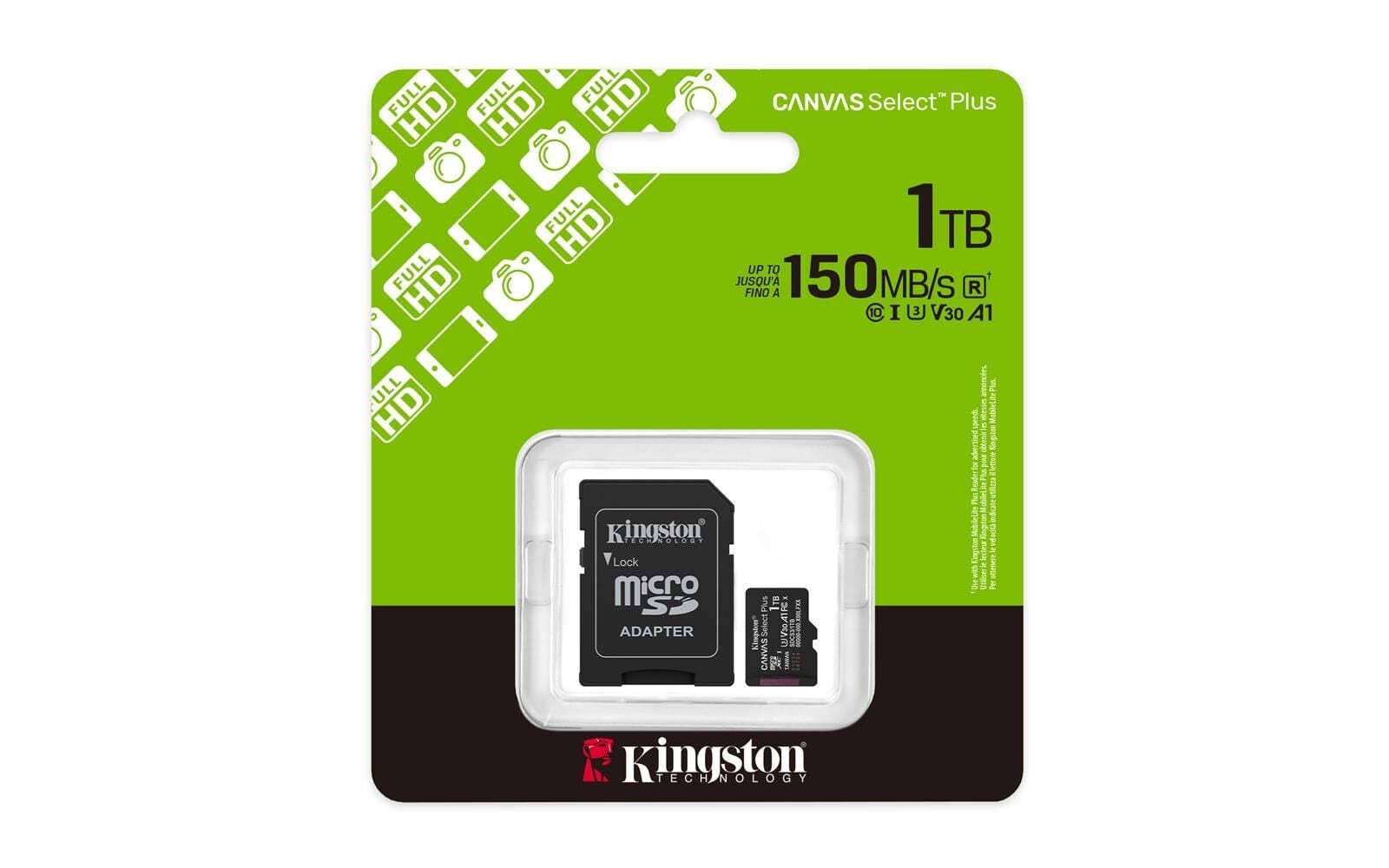 KİNGSTON SDCS3/1TB 1TB MİCROSDXC CANVAS SELECT PLUS GEN3 150MB/S A1 CARD + ADAPTER HAFIZA KARTI