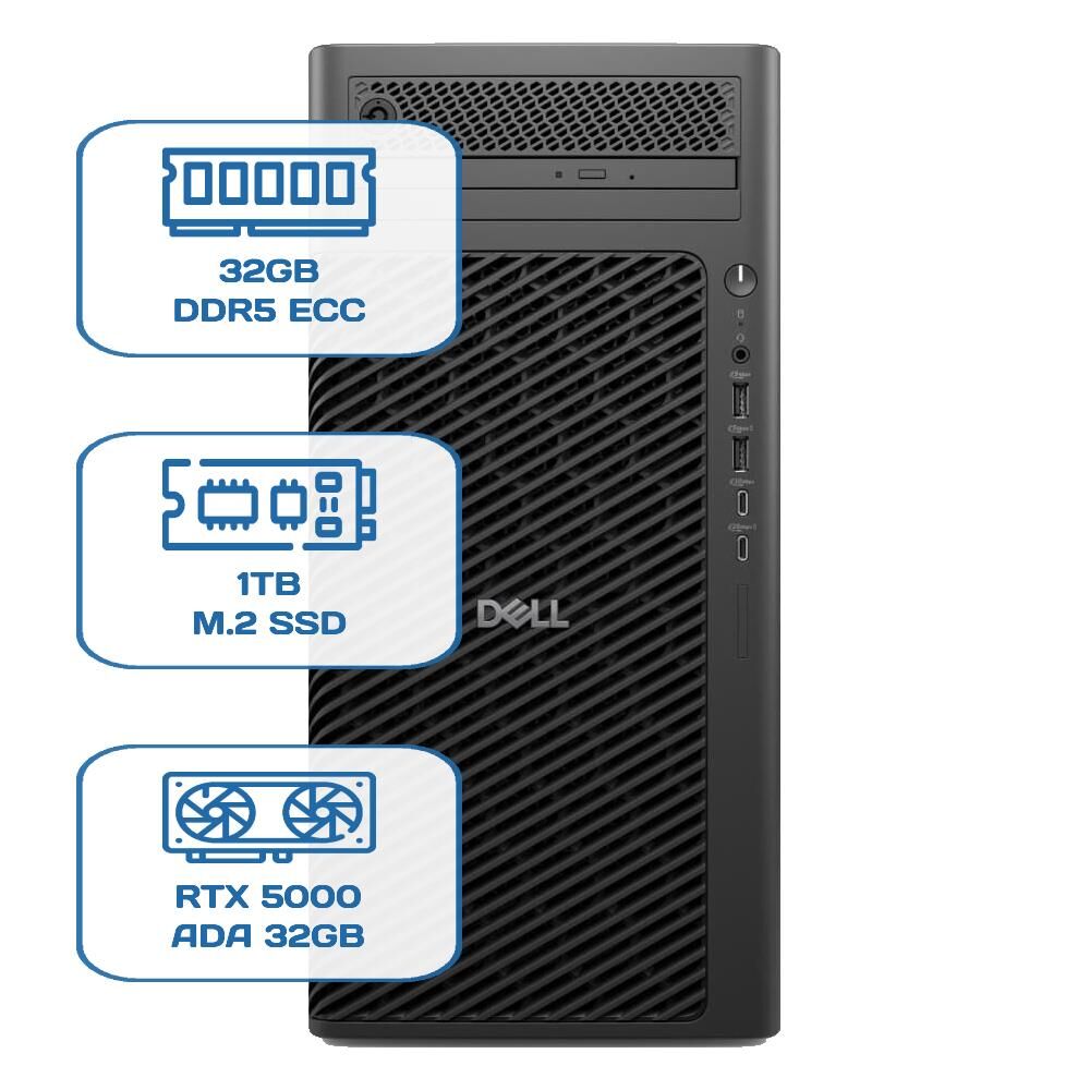 DELL PRO MAX TOWER T2 CORE ULTRA 9 285K 32GB ECC RAM 1TB M.2 SSD RTX 5000 ADA 32GB W11P WS