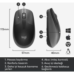 LOGİTECH M191 KABLOSUZ MOUSE - GRİ