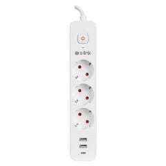 S-LİNK SPG3-PD20 PD20W H05VV-F 3G1.0MM, 1.5M 3 LÜ 306 J AKIM KORUMALI BEYAZ + GRİ PRİZ