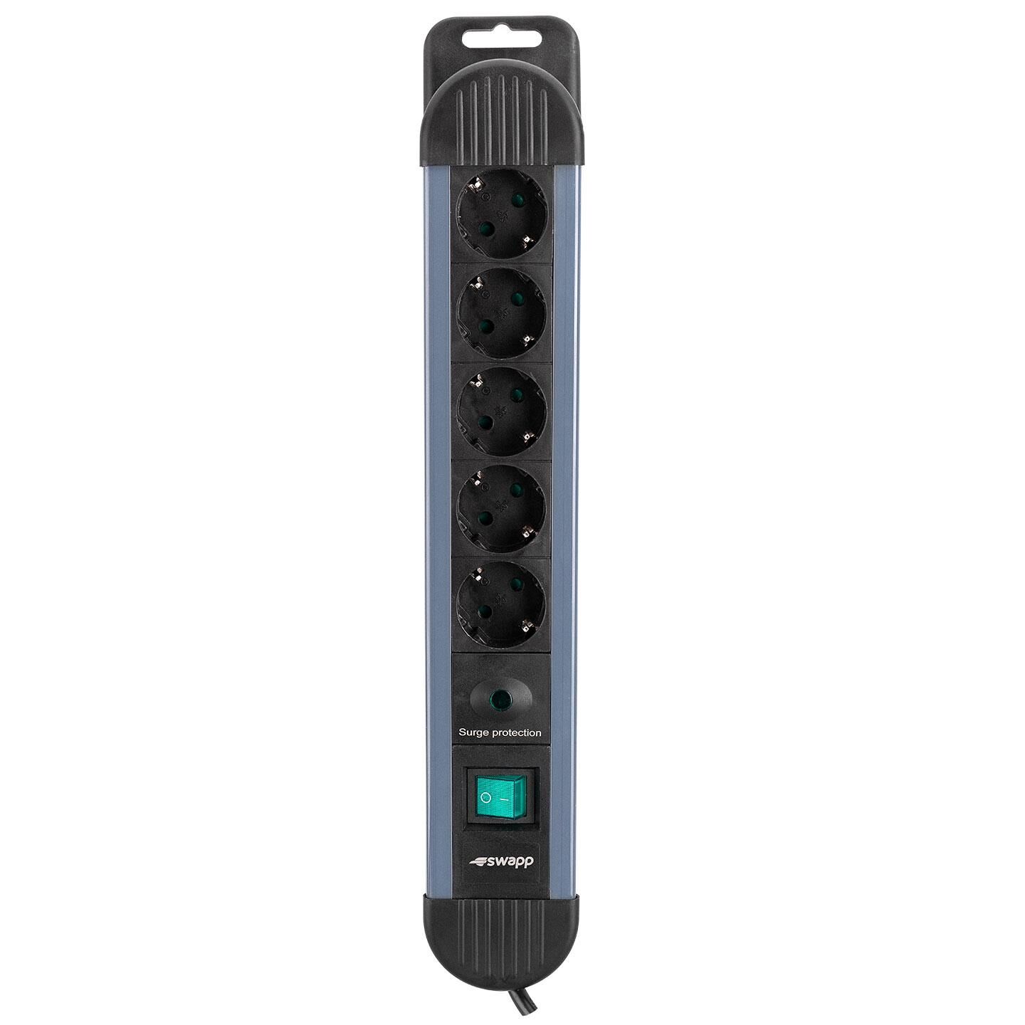 S-LİNK SPGKS05 1.5M 3G1.5MM2 900 JOULE 5Lİ AKIM KOR. GRİ PRİZ ÇOKLAYICI