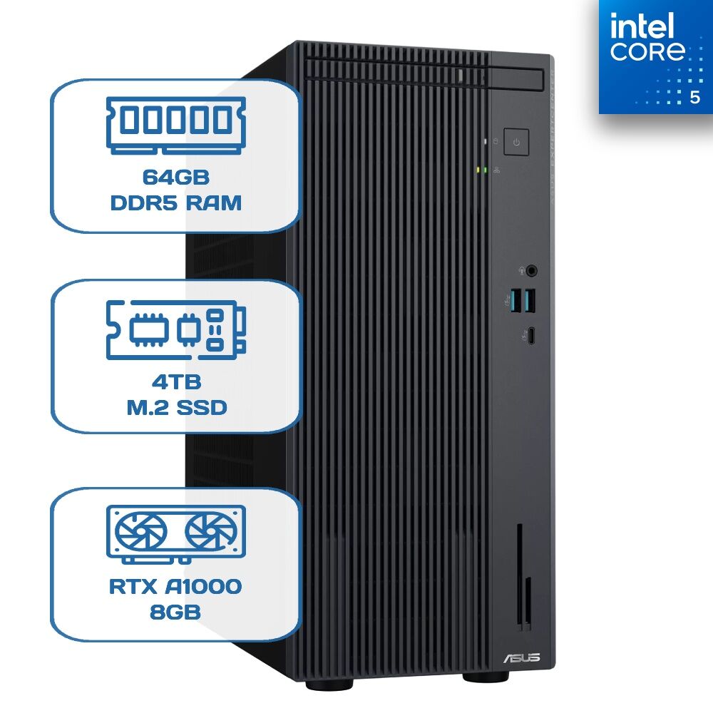 Asus ExpertCenter P500MV-C52108512B0D C5 210H 64 GB DDR5 4 TB M.2 SSD RTX A1000 8GB W11P Desktop