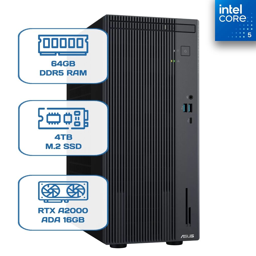 Asus ExpertCenter P500MV-C52108512B0D C5 210H 64 GB DDR5 4 TB M.2 SSD RTX A2000 ADA 16GB W11P Desktop